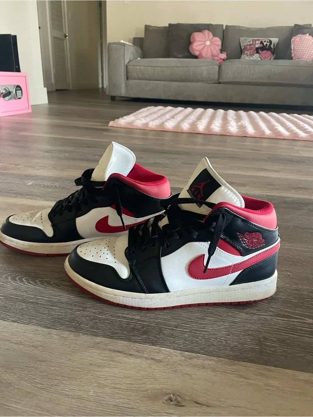 Nike Air Jordan 1 Mid Black White Red Sneakers